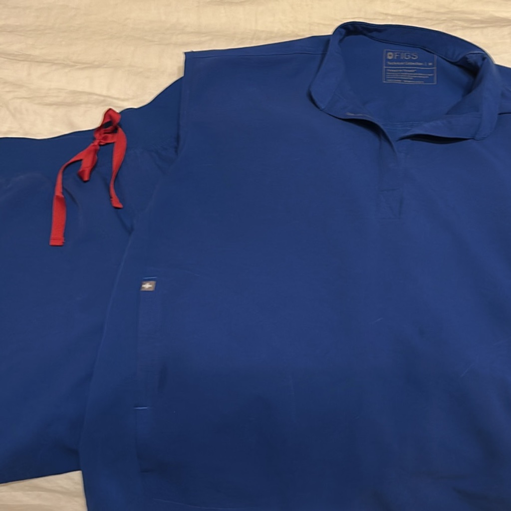 Figs Women's Royal Blue Tunic Top With Red Drawstring Accent